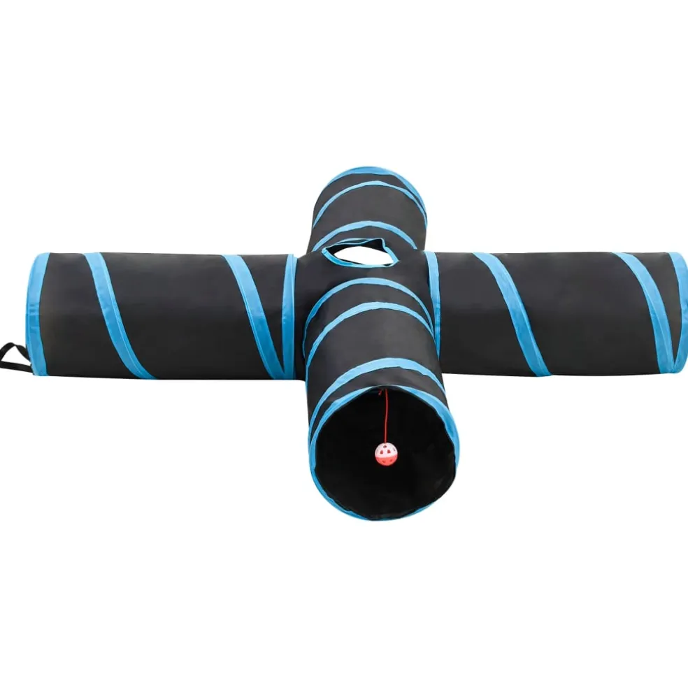 vidaXL Kattentunnel 4-voudig 132 cm polyester zwart en blauw