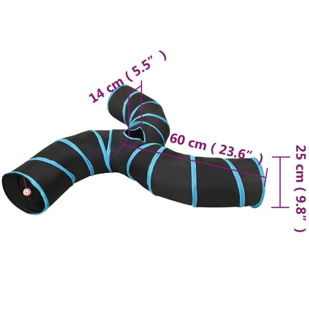 vidaXL Kattentunnel 3-voudig 25 cm polyester zwart en blauw