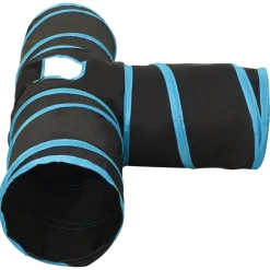 vidaXL Kattentunnel 3-voudig 90 cm polyester zwart en blauw