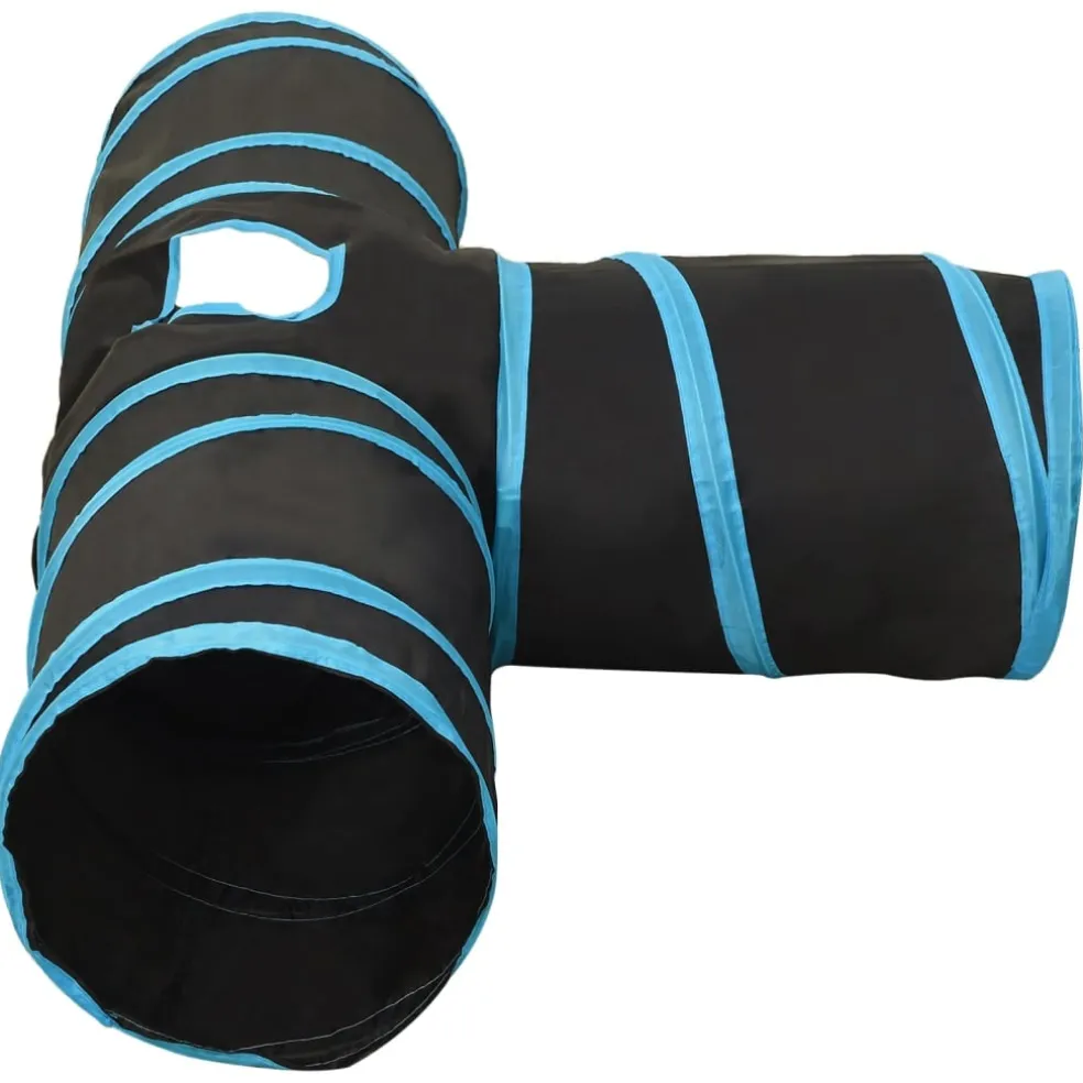 vidaXL Kattentunnel 3-voudig 90 cm polyester zwart en blauw