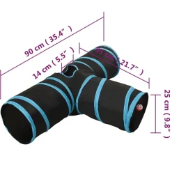 vidaXL Kattentunnel 3-voudig 90 cm polyester zwart en blauw
