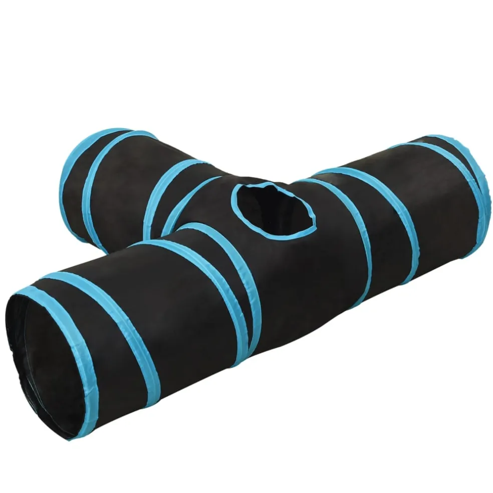 vidaXL Kattentunnel 3-voudig 90 cm polyester zwart en blauw