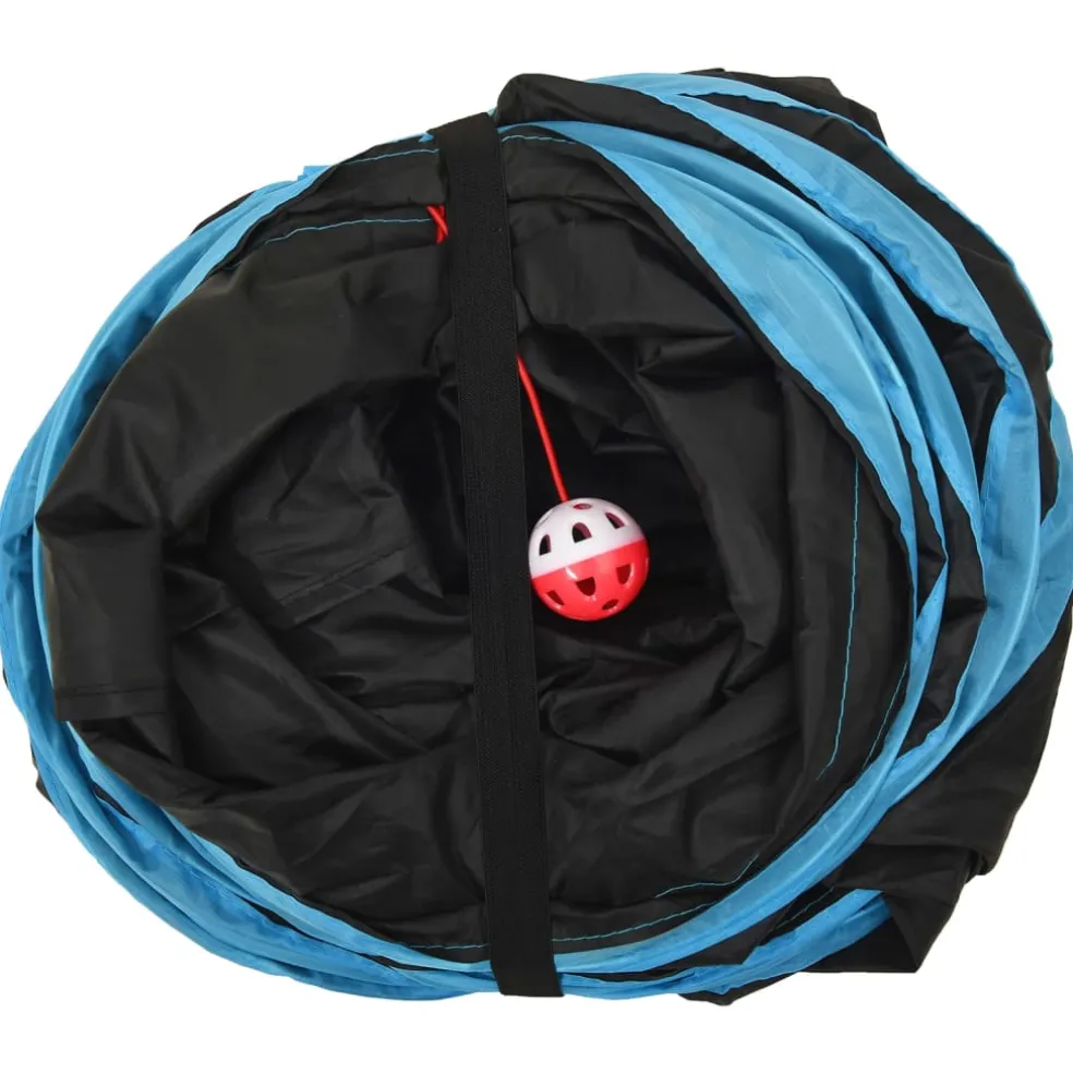 vidaXL Kattentunnel 3-voudig 90 cm polyester zwart en blauw