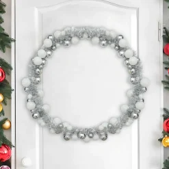 vidaXL Kerstbal Guirlande LED's Wit en Zilver 186 cm Polystyreen