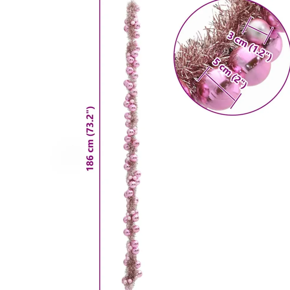 vidaXL Kerstbal Guirlande LED's Roze 186 cm Polystyreen