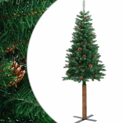 vidaXL Kerstboom met echt hout en dennenappels smal 150 cm PVC groen