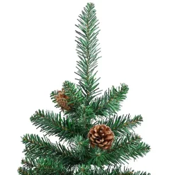 vidaXL Kerstboom met echt hout en dennenappels smal 150 cm PVC groen