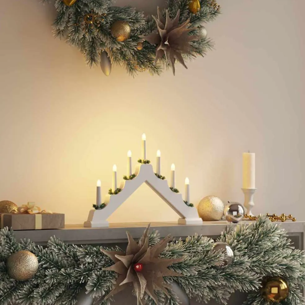 vidaXL Kerst Kaars Brug 7 LED's Warmwit 39.5 x 5 x 29 cm