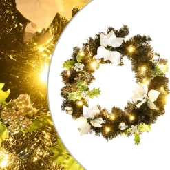 vidaXL Kerstkrans met LED-lampjes 60 cm PVC zwart