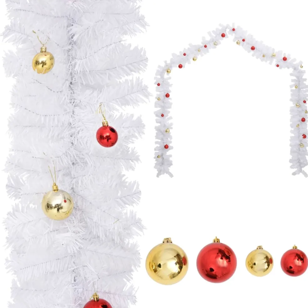 vidaXL Kerstslinger versierd met kerstballen 5 m wit