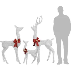 vidaXL Kerstversiering rendierfamilie 201 LED's wit en zilverkleurig