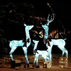 vidaXL Kerstversiering rendierfamilie 201 LED's wit en zilverkleurig