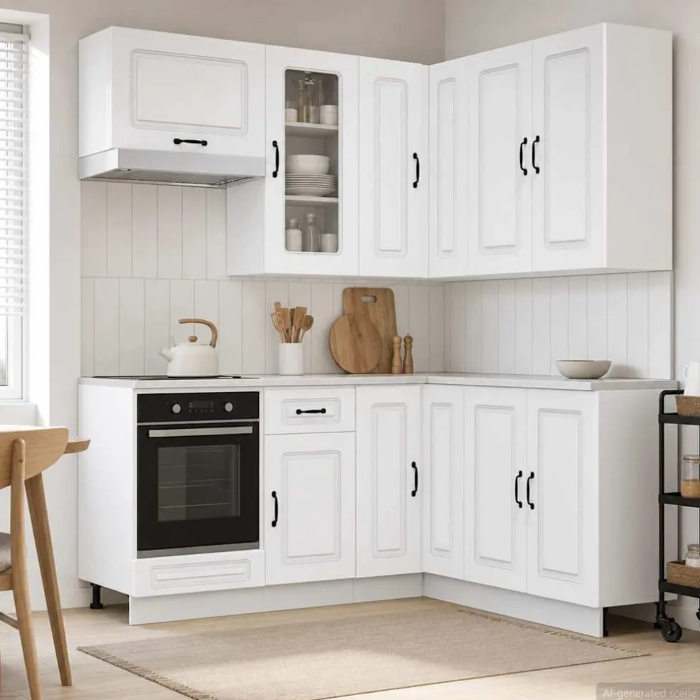 vidaXL Keukenblok KALMAR 8 st Wit Bewerkt hout