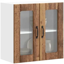 vidaXL Keukenbovenkast met glazen deur Lucca bewerkt hout oud houtkleurig