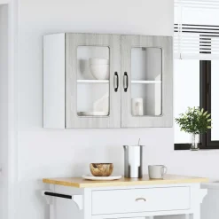 vidaXL Keukenbovenkast met glazen deur Kalmar bewerkt hout grijs sonoma eiken