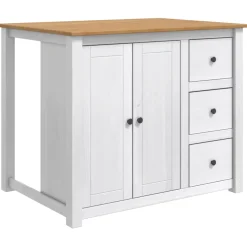vidaXL Keuken Eiland Set PANAMA Wit en Honing Was 112 x 77 x 90 cm