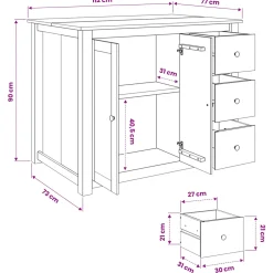 vidaXL Keuken Eiland Set PANAMA Wit en Honing Was 112 x 77 x 90 cm