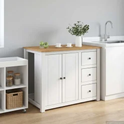 vidaXL Keuken Eiland Set PANAMA Wit en Honing Was 112 x 77 x 90 cm