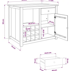 vidaXL Keuken Eiland Set PANAMA Honing Wax 112 x 77 x 90 cm