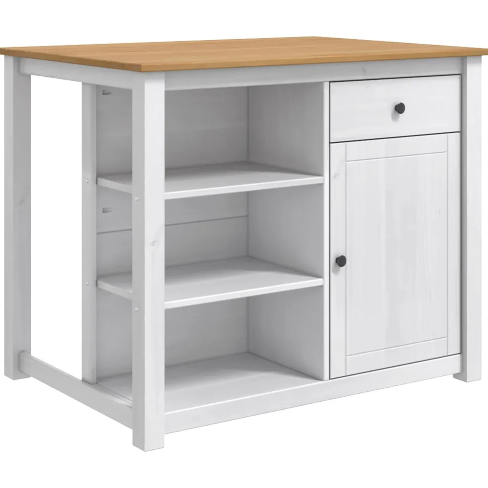 vidaXL Keuken Eiland Set PANAMA Wit en Honing Was 112 x 77 x 90 cm