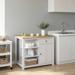vidaXL Keuken Eiland Set PANAMA Wit en Honing Was 112 x 77 x 90 cm
