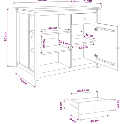 vidaXL Keuken Eiland Set PANAMA Honing Wax 112 x 77 x 90 cm