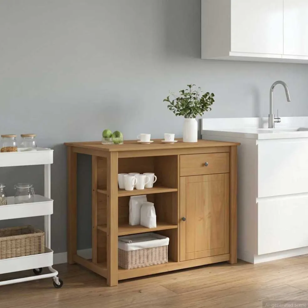 vidaXL Keuken Eiland Set PANAMA Honing Wax 112 x 77 x 90 cm