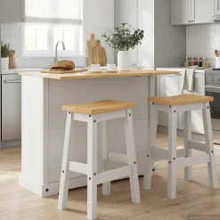 vidaXL Keuken Eiland Set 3 st CORONA Wit en Honing Was