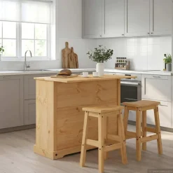 vidaXL Keuken Eiland Set 3 st CORONA Honing Wax 112 x 70 x 91,5 cm