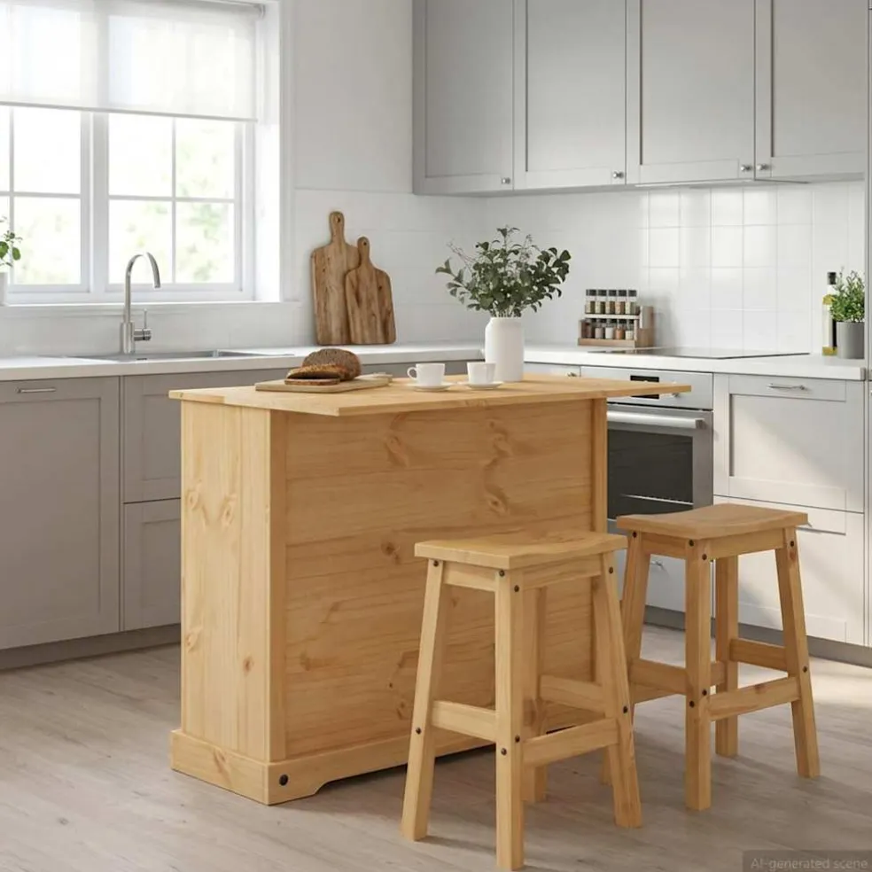 vidaXL Keuken Eiland Set 3 st CORONA Honing Wax 112 x 70 x 91,5 cm