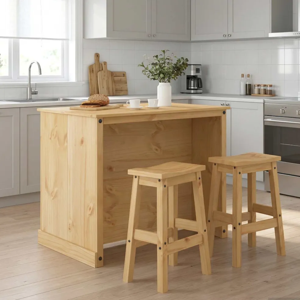vidaXL Keuken Eiland Set 3 st Honing Wax 112 x 77 x 91,5 cm