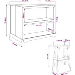 vidaXL Keuken Eiland Set 3 st Honing Wax 112 x 77 x 91,5 cm