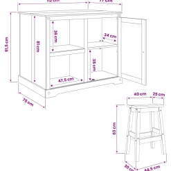 vidaXL Keuken Eiland Set 3 st Honing Wax 112 x 70 x 91,5 cm
