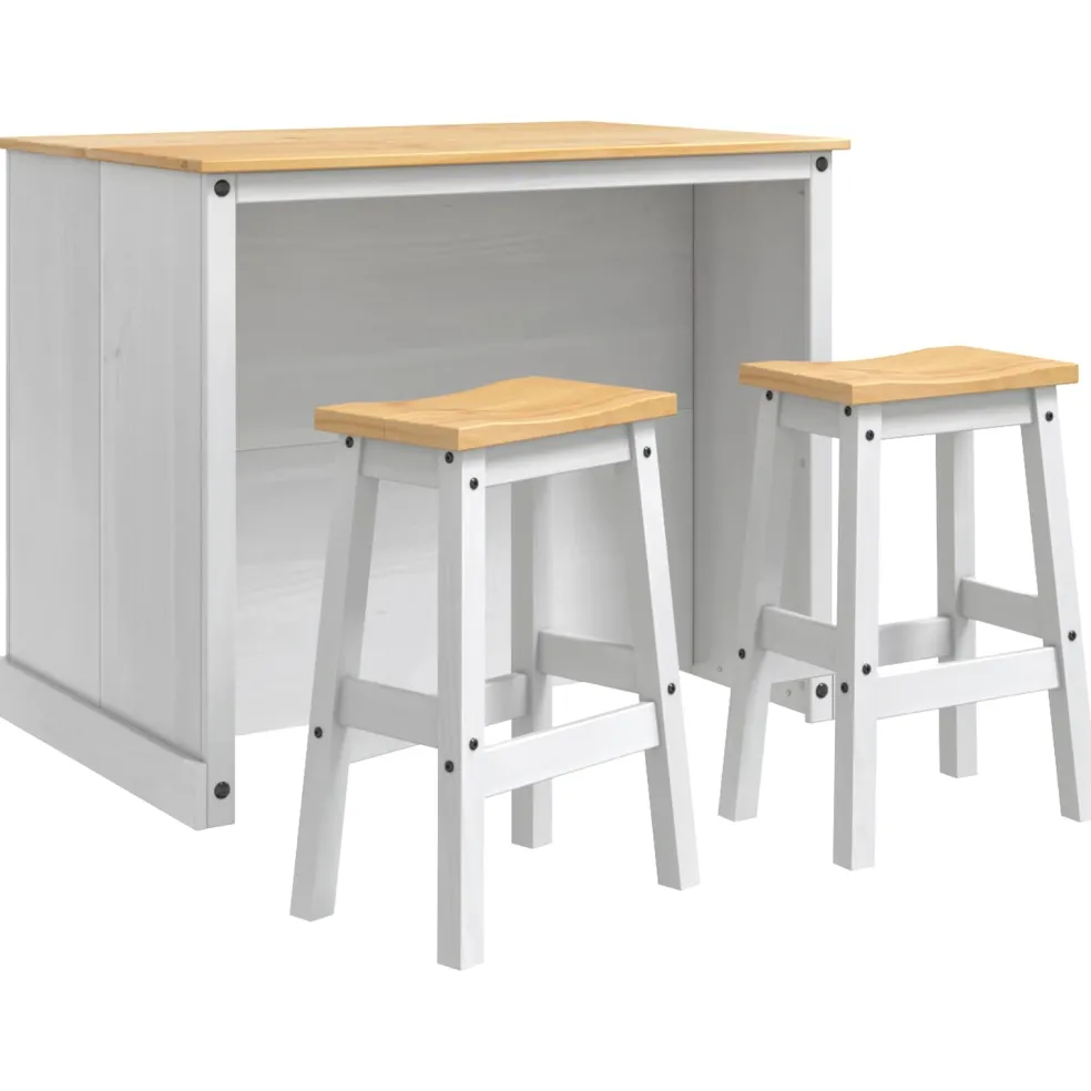 vidaXL Keuken Eiland Set 3 st Wit en Honing Was 112 x 77 x 91,5 cm