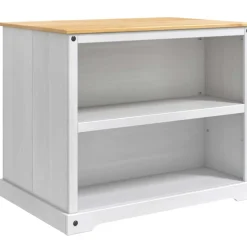 vidaXL Keuken Eiland Set 3 st Wit en Honing Was 112 x 77 x 91,5 cm