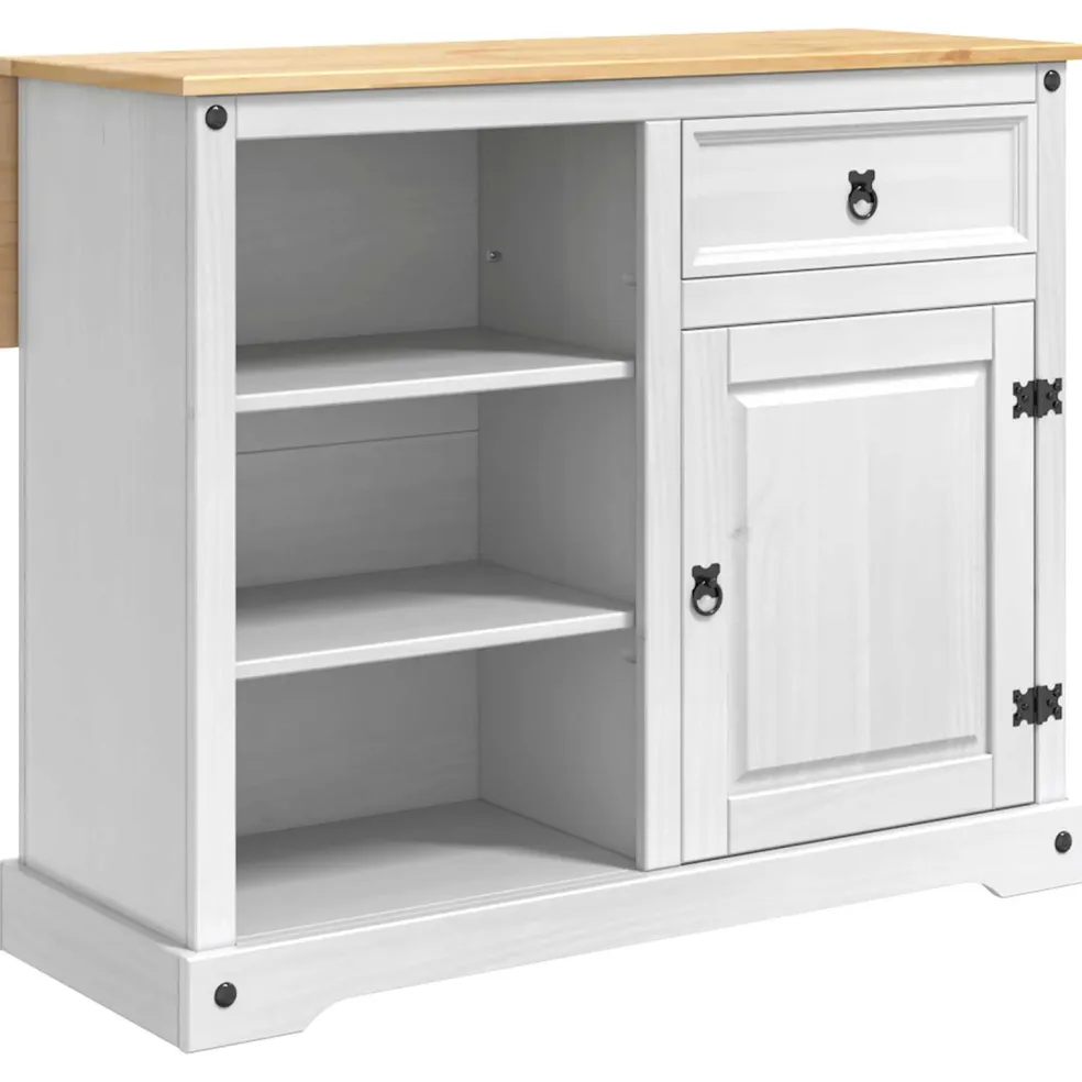 vidaXL Keuken Eiland Set 3 st Wit en Honing Was 112 x 70 x 91,5 cm