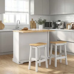 vidaXL Keuken Eiland Set 3 st Wit en Honing Was 112 x 70 x 91,5 cm