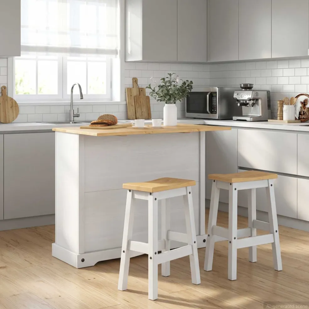 vidaXL Keuken Eiland Set 3 st Wit en Honing Was 112 x 70 x 91,5 cm