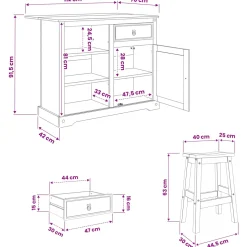 vidaXL Keuken Eiland Set 3 st Wit en Honing Was 112 x 70 x 91,5 cm
