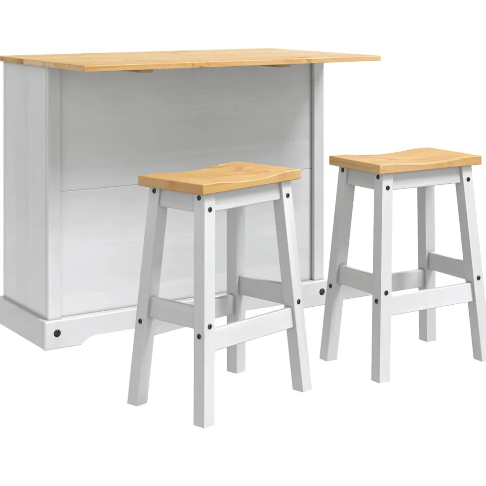 vidaXL Keuken Eiland Set 3 st Wit en Honing Was 112 x 70 x 91,5 cm