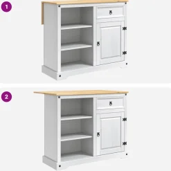 vidaXL Keuken Eiland Set 3 st Wit en Honing Was 112 x 70 x 91,5 cm