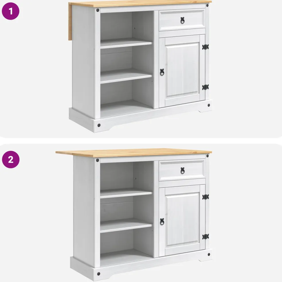 vidaXL Keuken Eiland Set 3 st Wit en Honing Was 112 x 70 x 91,5 cm