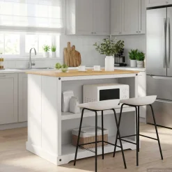 vidaXL Keuken Eiland Set Wit en Honing Was 112 x 77 x 91,5 cm
