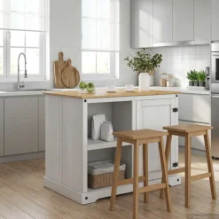 vidaXL Keuken Eiland Set Wit en Honing Was 112 x 77 x 91,5 cm