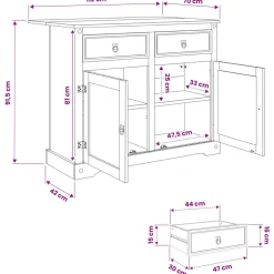 vidaXL Keuken Eiland Set Wit en Honing Was 112 x 70 x 91,5 cm