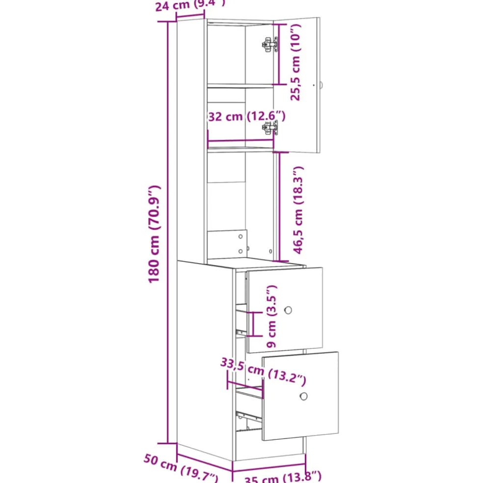 vidaXL Keukenkast 35x50x180 cm bewerkt hout wit