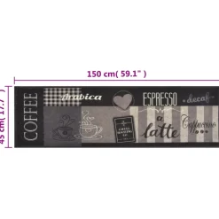 vidaXL Keukenmat wasbaar koffieprint 45x150 cm fluweel zwart
