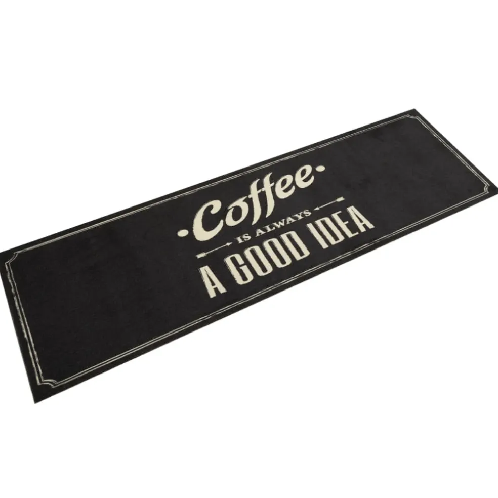 vidaXL Keukenmat wasbaar koffietekst 45x150 cm fluweel
