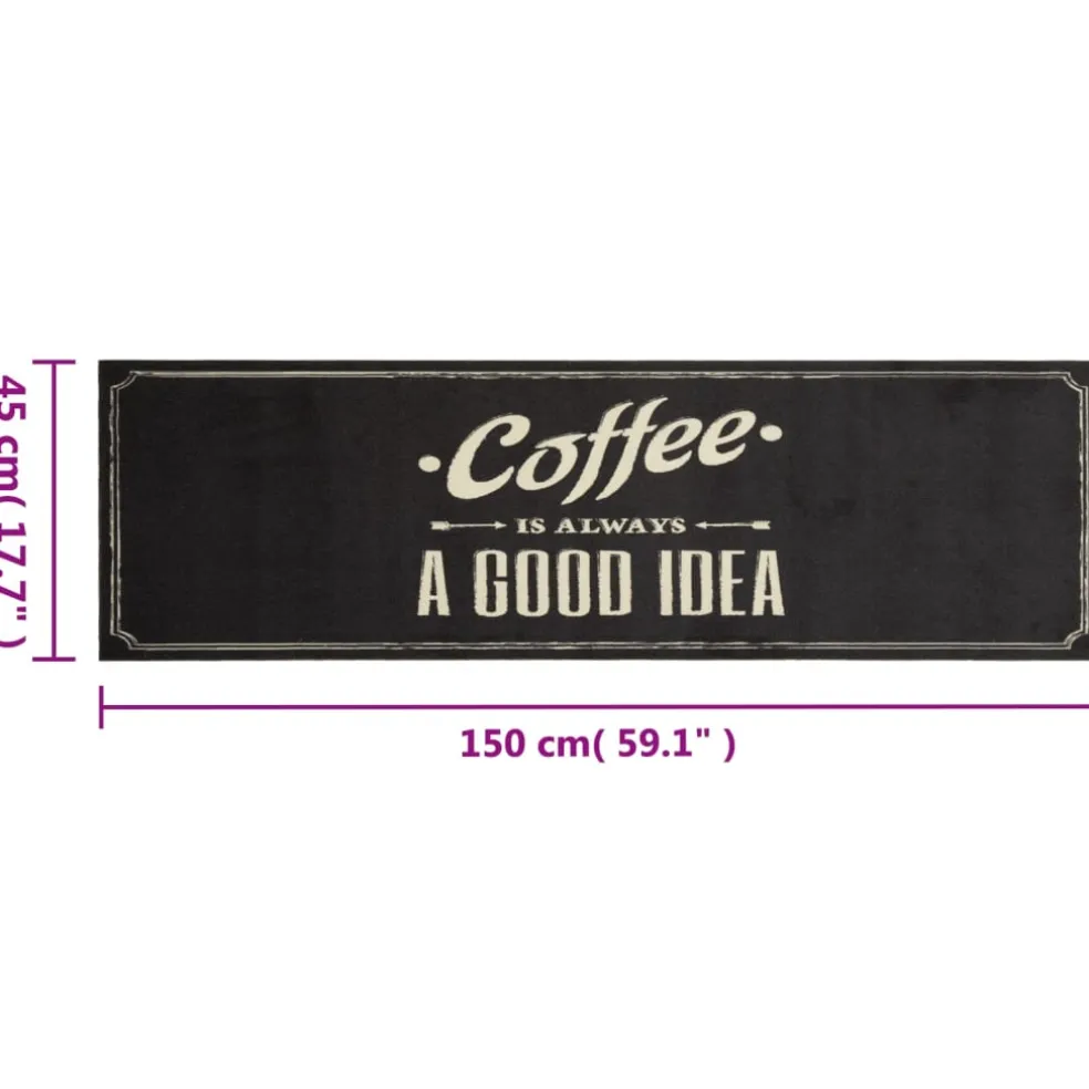 vidaXL Keukenmat wasbaar koffietekst 45x150 cm fluweel