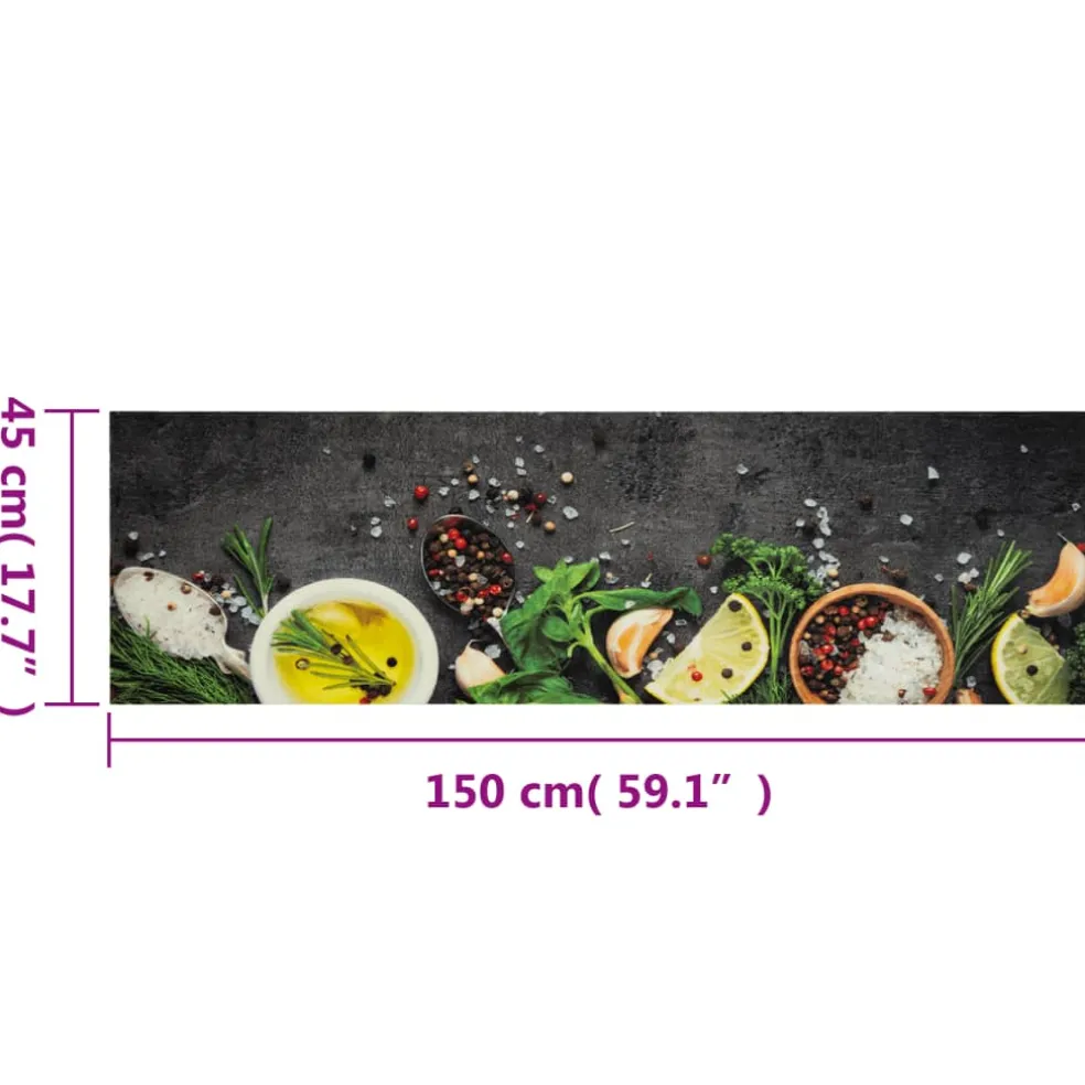vidaXL Keukenmat wasbaar kruidenprint 45x150 cm fluweel